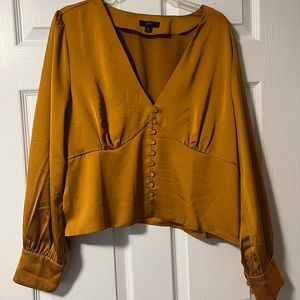 J. Crew gold silk long sleeve cropped blouse